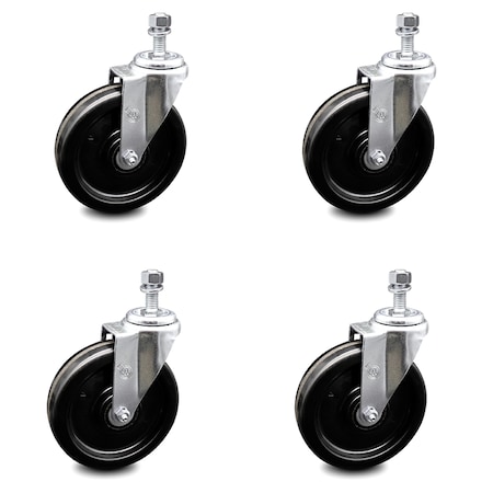 Service Caster 6 Inch Phenolic Wheel Swivel 1/2 Inch Threaded Stem Caster Set SCC-TS20S615-PHR-121315-4